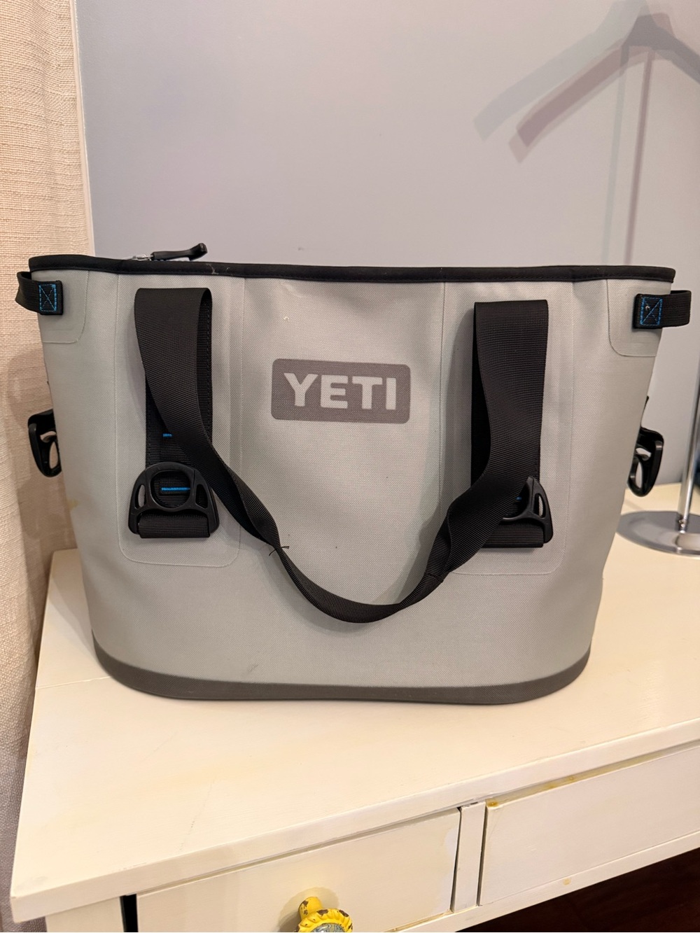 Yeti Light Gray Duffel Tote with Black Straps cooler